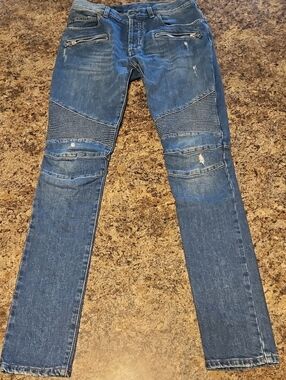 Balmain Slim Moto-style Blue Jeans - 29
